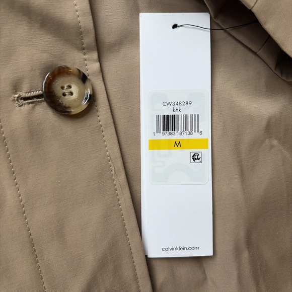 Calvin Klein Womens Khaki Trench Coat w Hood Tan Size Medium NWT classic jacket - Picture 2 of 9